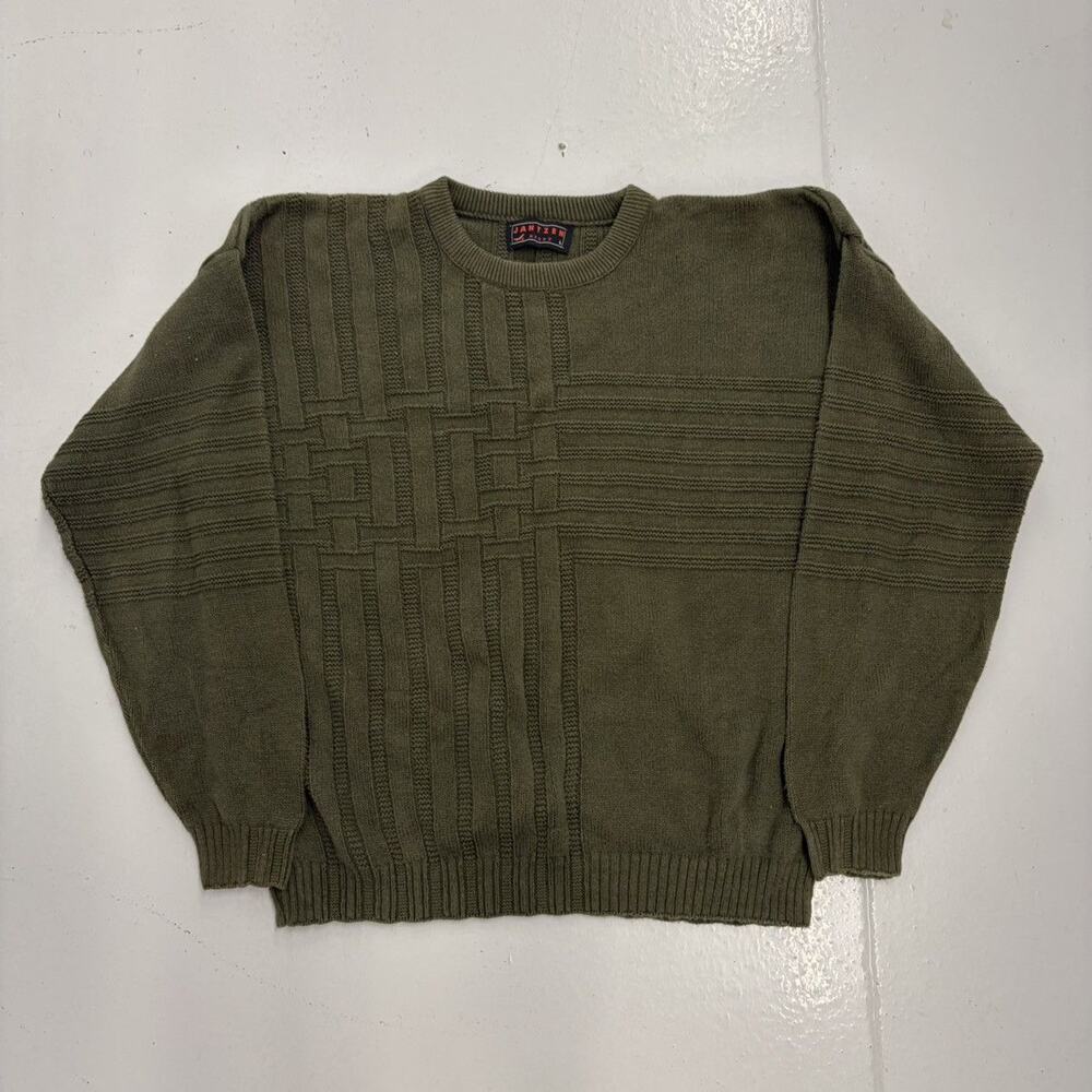 Vintage 90s Jantzen Green Pattern Knit Boxy Cotton Sweater